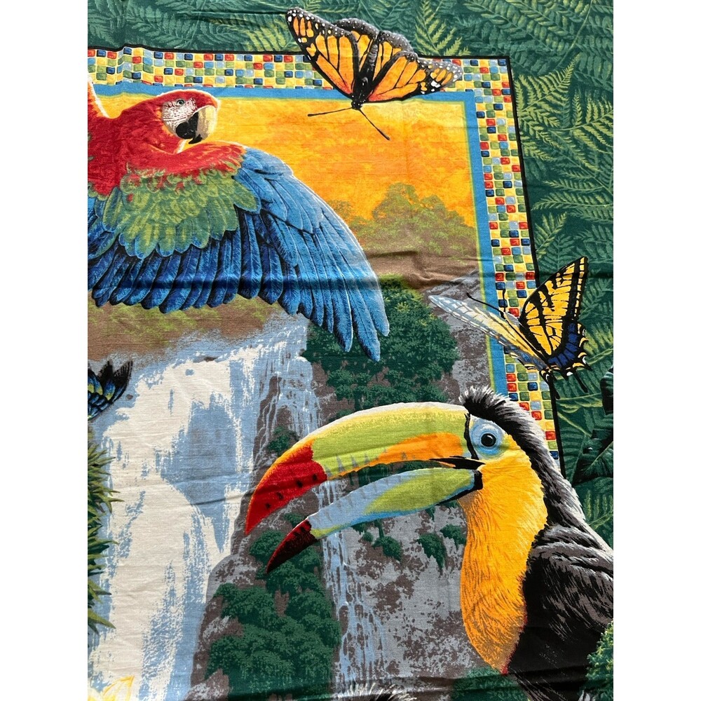Vtg Wings of Paradise Fabric Panel Parrot Toucan Tropical Birds 36" x 45" approx - Picture 5 of 8
